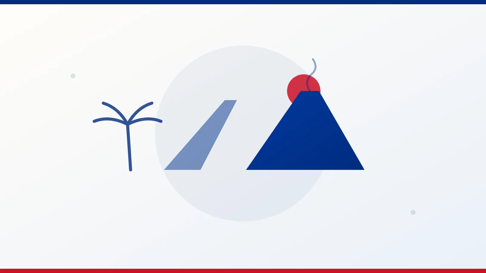 Ilustración editorial de un volcán y una palmera, en los colores de la bandera de Costa Rica.