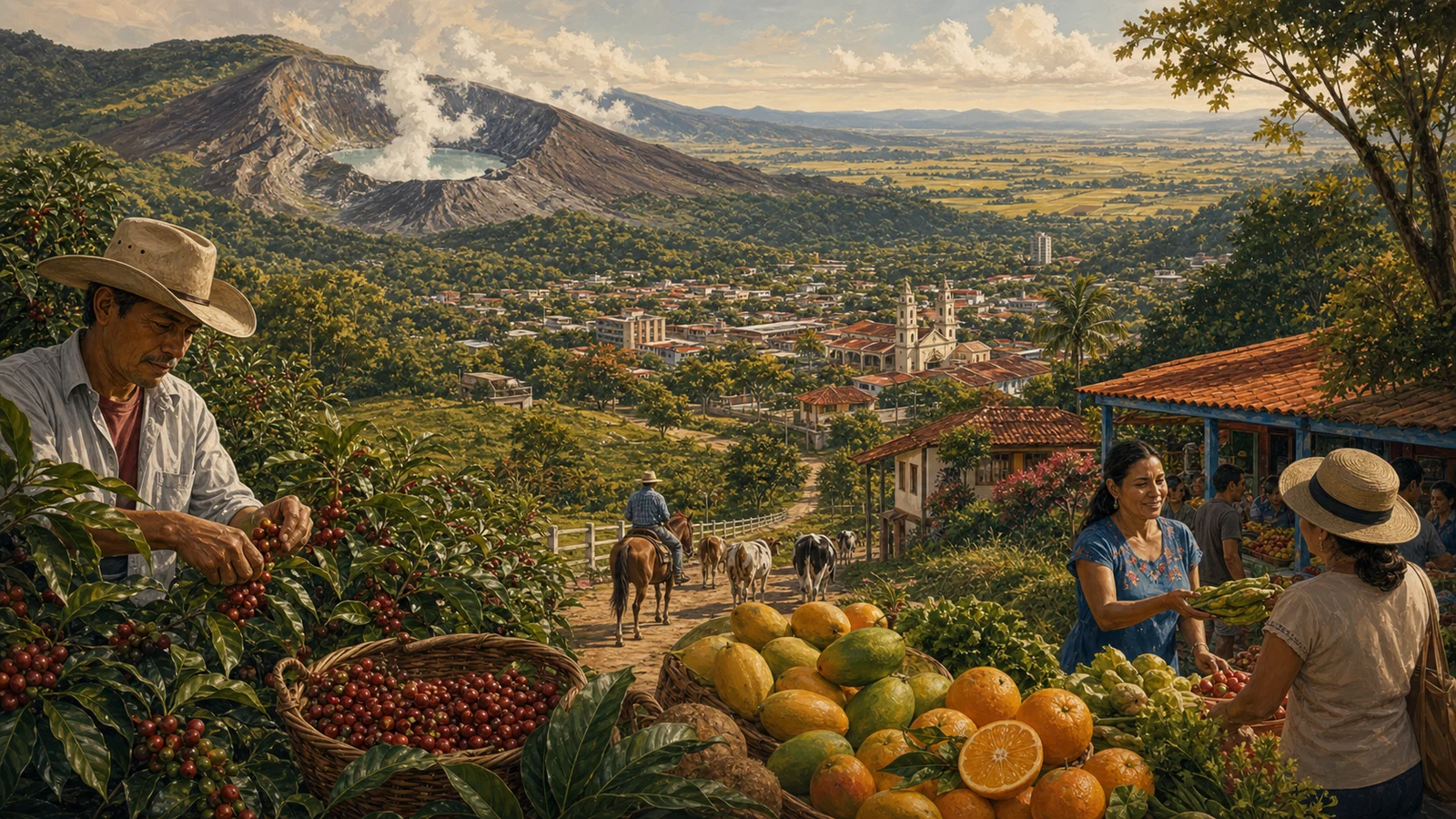 Ilustración editorial de la provincia de Alajuela, Costa Rica.