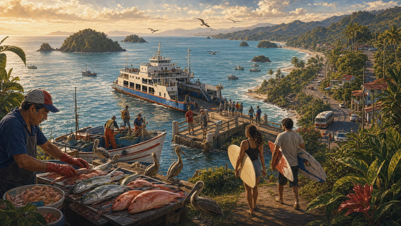 Ilustración editorial de la provincia de Puntarenas, Costa Rica.